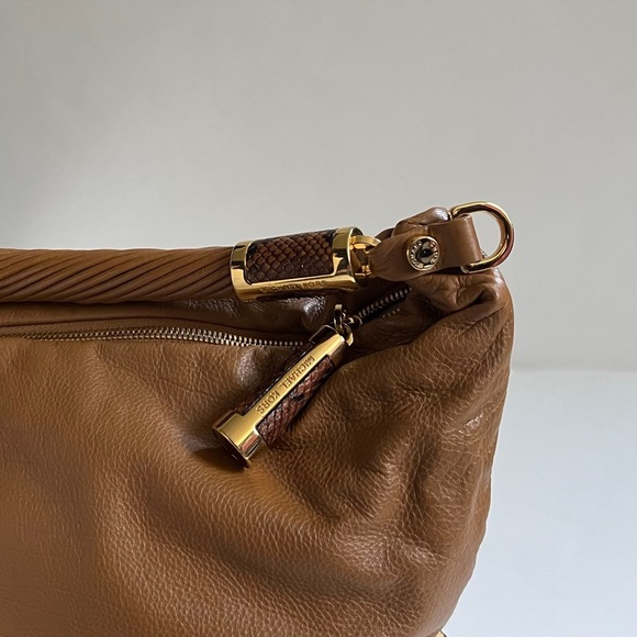 Lightly Used Michael Kors Brown Leather Handbag With Python Zipper Pull Accents - Picture 3 of 11